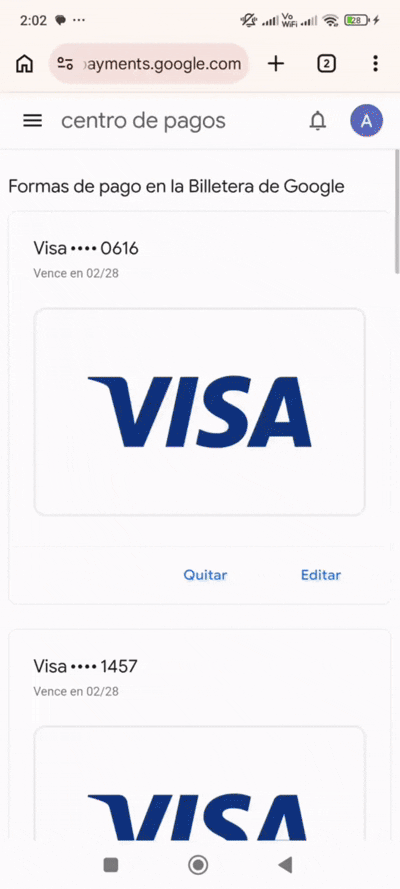 Ejemplo de perfil de pagos